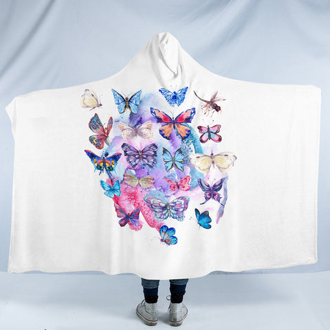 Image of Pink & Purple Butterflies SWLM5466 Hooded Blanket