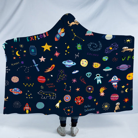 Image of Cute Colorful Tiny Universe Draw SWLM5467 Hooded Blanket