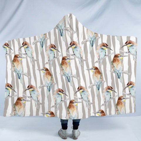 Image of Sunbird Beige Stripes SWLM5468 Hooded Blanket