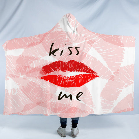 Image of Kiss Me Red Lips Pink Theme SWLM5476 Hooded Blanket