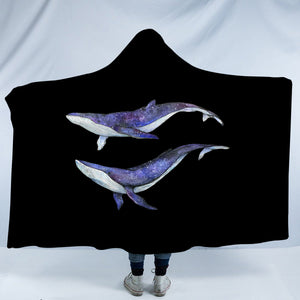 Double Galaxy Big Whales Black Theme SWLM5477 Hooded Blanket