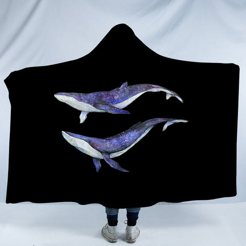 Image of Double Galaxy Big Whales Black Theme SWLM5477 Hooded Blanket