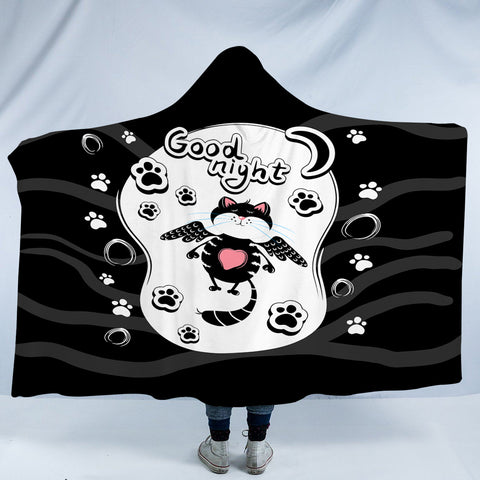 Image of Good Night Lovely Cat Black Theme SWLM5484 Hooded Blanket
