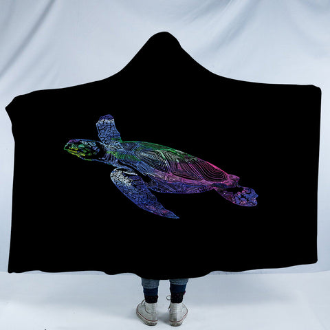Image of Colorful Purple Gradient Line Turtle Black Theme SWLM5486 Hooded Blanket