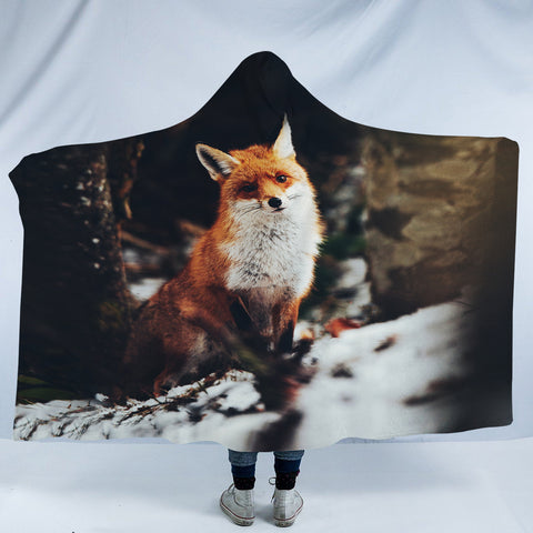 Image of Lovely Little Fox In Forest Blur SWLM5488 Hooded Blanket