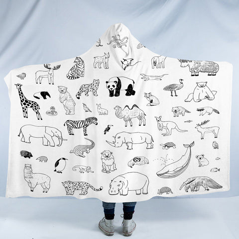 Image of Multi Cute Line Art Animals SWLM5492 Hooded Blanket