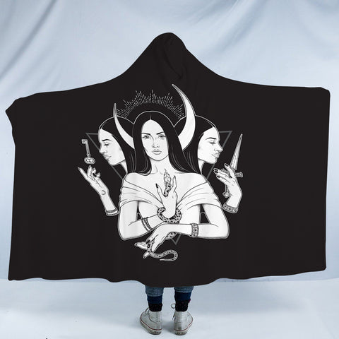 Image of B&W 3-side Of Witch SWLM5496 Hooded Blanket