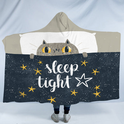 Image of Cute Grey Cat Sleep Tight SWLM5501 Hooded Blanket