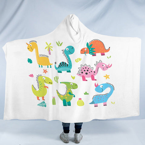 Image of Cute Colorful Dinosaurs SWLM5502 Hooded Blanket