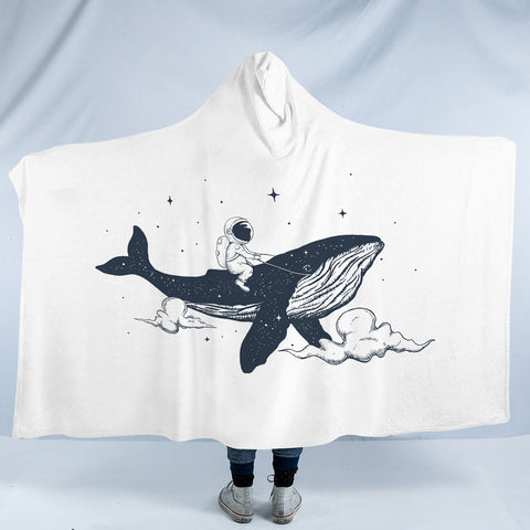 Image of Astronaut Riding Big Whale SWLM5504 Hooded Blanket