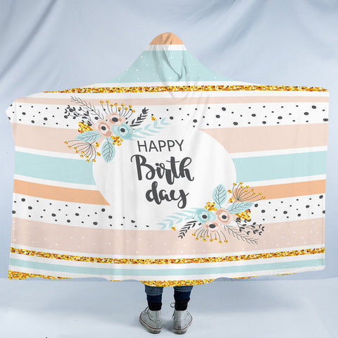 Image of Happy Birthday Floral Pastel Stripes SWLM5596 Hooded Blanket