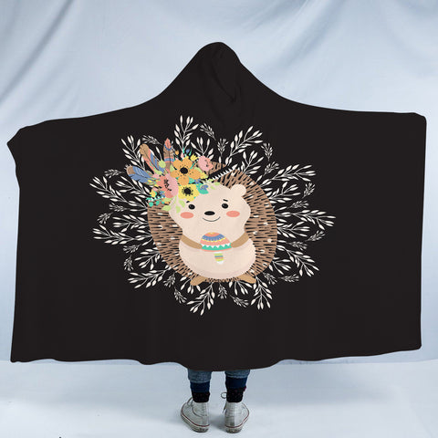 Image of Cute Floral Pastel Hedgehog SWLM5597 Hooded Blanket