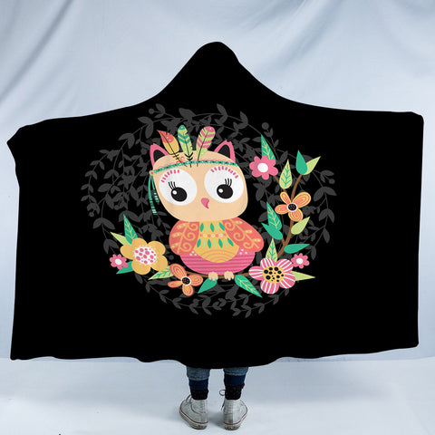 Image of Cute Floral Pastel Owl SWLM5598 Hooded Blanket