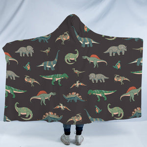 Collection Of Dinosaurs Dark Grey Theme SWLM5599 Hooded Blanket