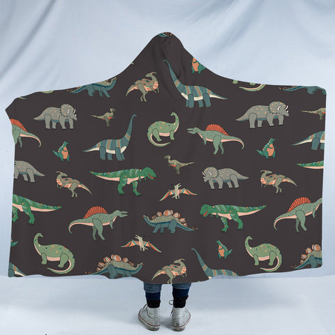 Image of Collection Of Dinosaurs Dark Grey Theme SWLM5599 Hooded Blanket