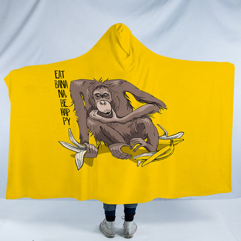 Image of Eat Banana & Be Happy - Monkey Yellow Theme SWLM5600 Hooded Blanket
