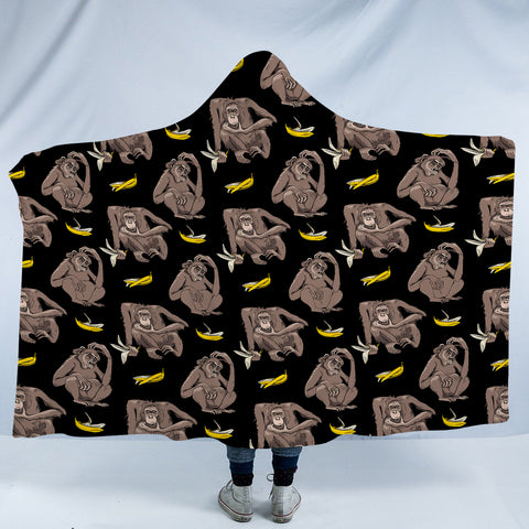 Image of Multi Monkeys & Bananas Black Theme SWLM5601 Hooded Blanket