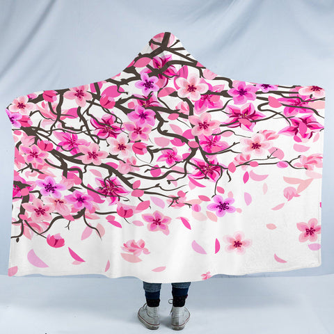 Image of Sakura Flower White Theme SWLM5604 Hooded Blanket
