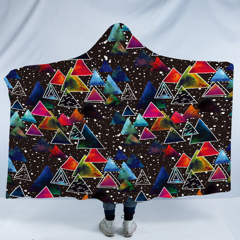 Image of Multi Galaxy Triangles White Outline SWLM5605 Hooded Blanket