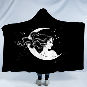 B&W Lady & Half Moon SWLM5606 Hooded Blanket