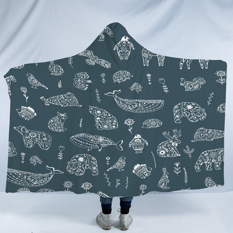 Image of Collection Of Mandala Animals White Line SWLM5608 Hooded Blanket