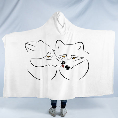 Image of Couple Black Line Yellow Eyes Wolves White Theme SWLM5611 Hooded Blanket