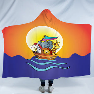 Animals On Boat Under The Sun SWLM5613 Hooded Blanket