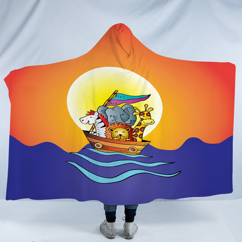 Image of Animals On Boat Under The Sun SWLM5613 Hooded Blanket