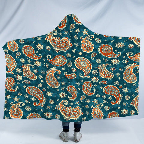 Image of Vintage Brown & Green Bandana Pattern SWLM5617 Hooded Blanket