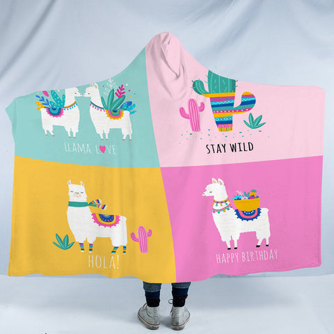 Image of Cute Shades Of Llama Pastel Theme SWLM5621 Hooded Blanket