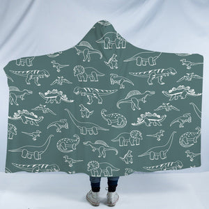 White Line Collection Of Dinosaur - Mint Theme SWLM5626 Hooded Blanket
