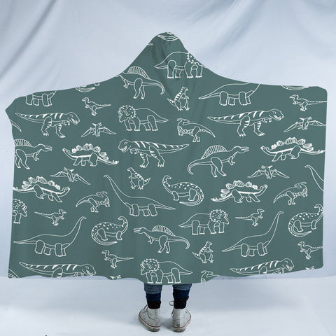 Image of White Line Collection Of Dinosaur - Mint Theme SWLM5626 Hooded Blanket