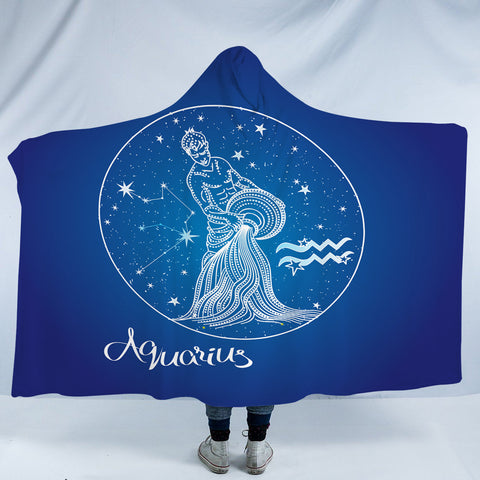 Image of Aquarius Sign Blue Theme SWLM6108 Hooded Blanket