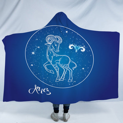 Image of Aries Sign Blue Theme SWLM6114 Hooded Blanket