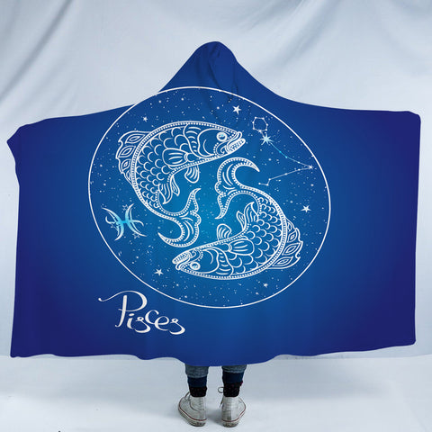Image of Pisces Sign Blue Theme SWLM6115 Hooded Blanket