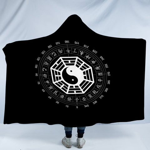 Image of B&W Yin Yang Zodiac Sign SWLM6120 Hooded Blanket