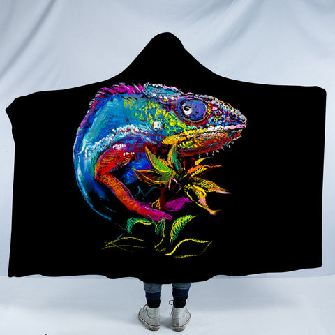 Image of Colorful Iguana Black Theme SWLM6125 Hooded Blanket