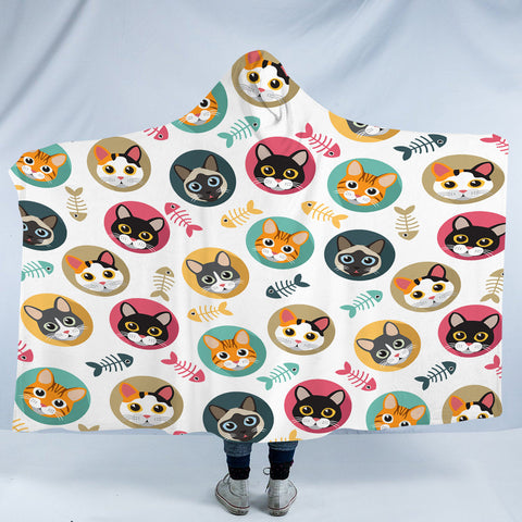 Image of Collection Of Colorful Cute Cat Faces SWLM6126 Hooded Blanket