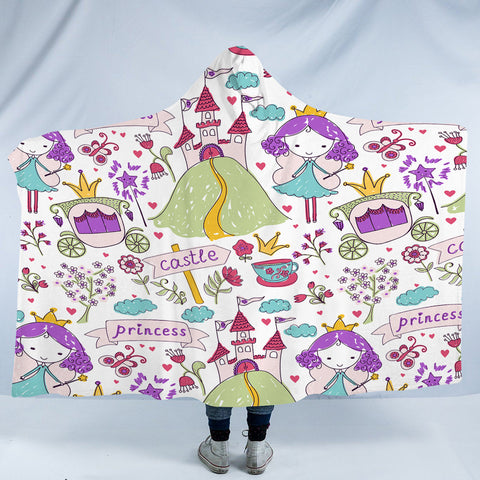 Image of Colorful Cute Princess Kids Drawing SWLM6127 Hooded Blanket