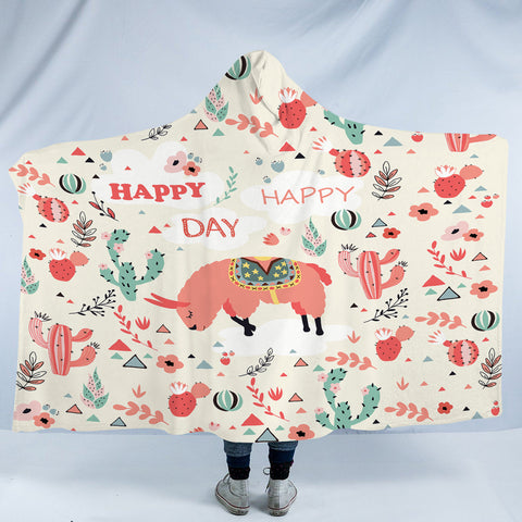 Image of Happy Day Pink Llama SWLM6198 Hooded Blanket