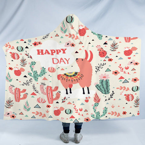 Image of Pink Llama Happy Day SWLM6199 Hooded Blanket