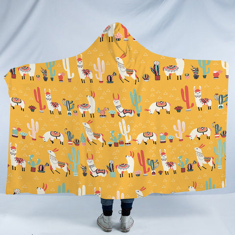 Image of Cactus & Llama Collection Orange Theme SWLM6205 Hooded Blanket