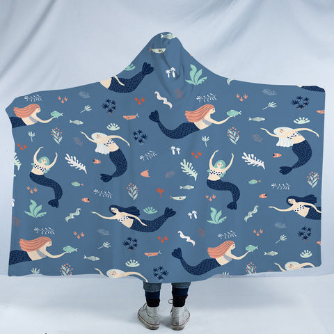 Image of Cute Mermaid Collection Blue Theme SWLM6208 Hooded Blanket