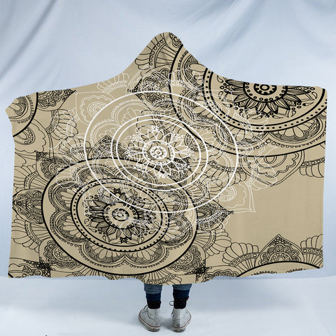 Image of B&W Mandala Beige Theme SWLM6215 Hooded Blanket