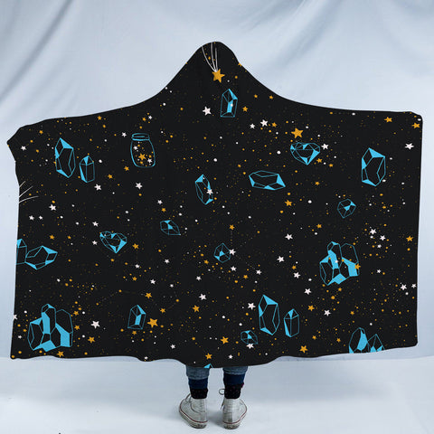 Image of Galaxy Blue Diamonds Collection Black Theme SWLM6219 Hooded Blanket