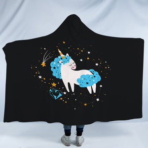 Cute Blue Hair Unicorn Galaxy Theme SWLM6220 Hooded Blanket