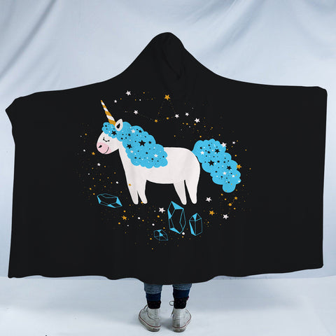 Image of Happy Blue Hair Unicorn Among Stars SWLM6223 Hooded Blanket