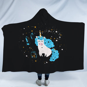 Smiling Blue Hair Unicorn Among Stars SWLM6224 Hooded Blanket