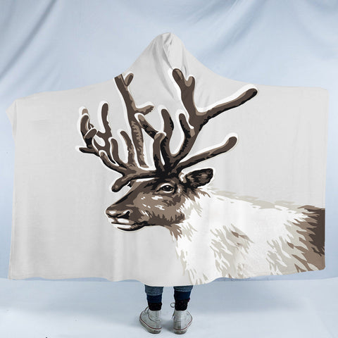 Image of Brown Deer in White SWLS3298 Hooded Blanket