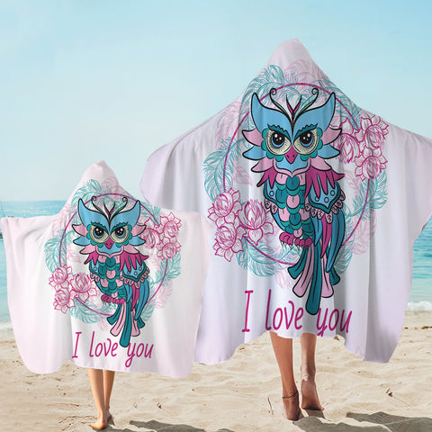 Image of I Love You - Floral Owl SWLS3344 Hooded Towel